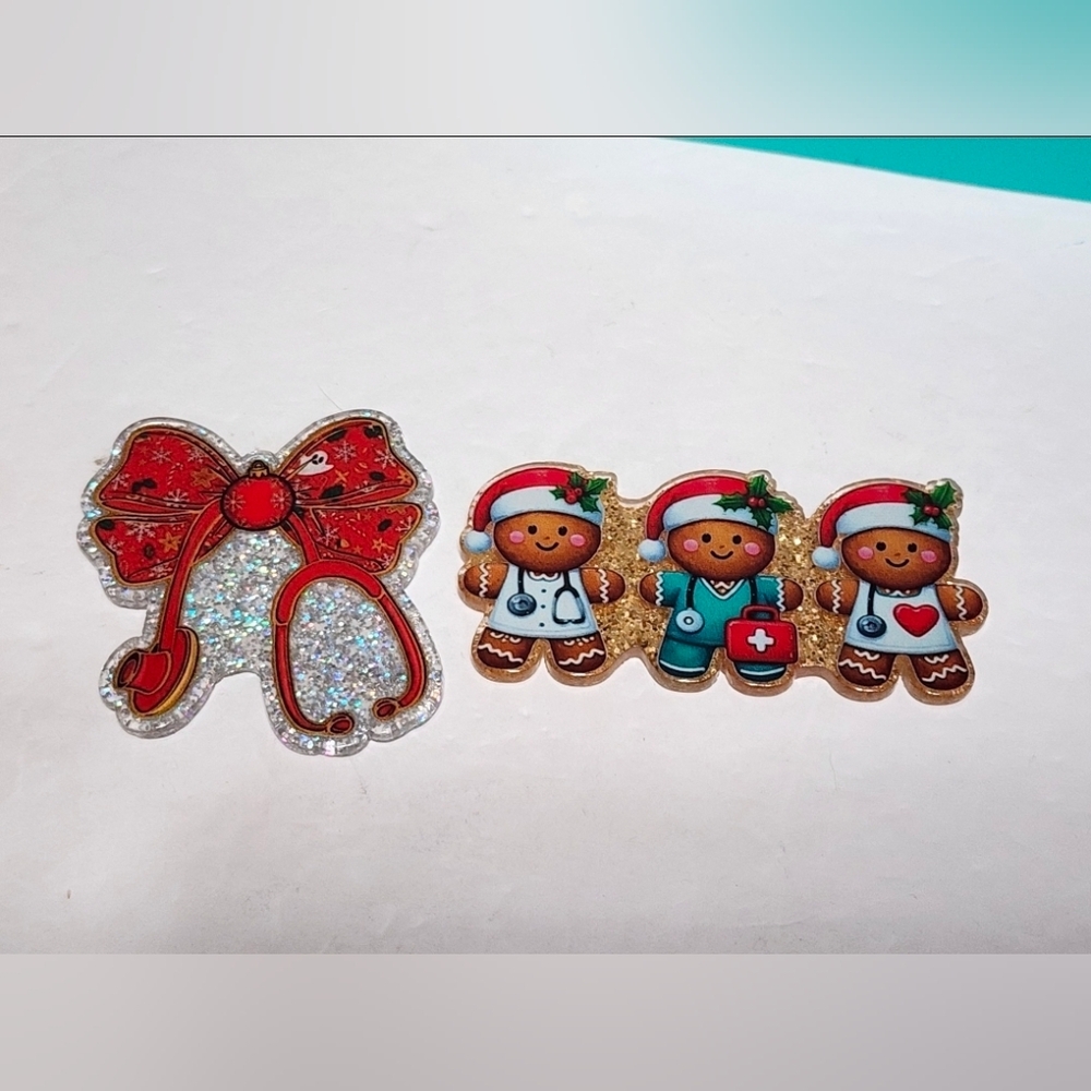 Christmas Acrylic Nurse Medical Flatback Glitterback Badge Crafts Stethoscope